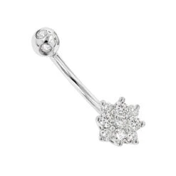 Flower Shaped 14K White Gold Diamond Navel Ring 0.55ct