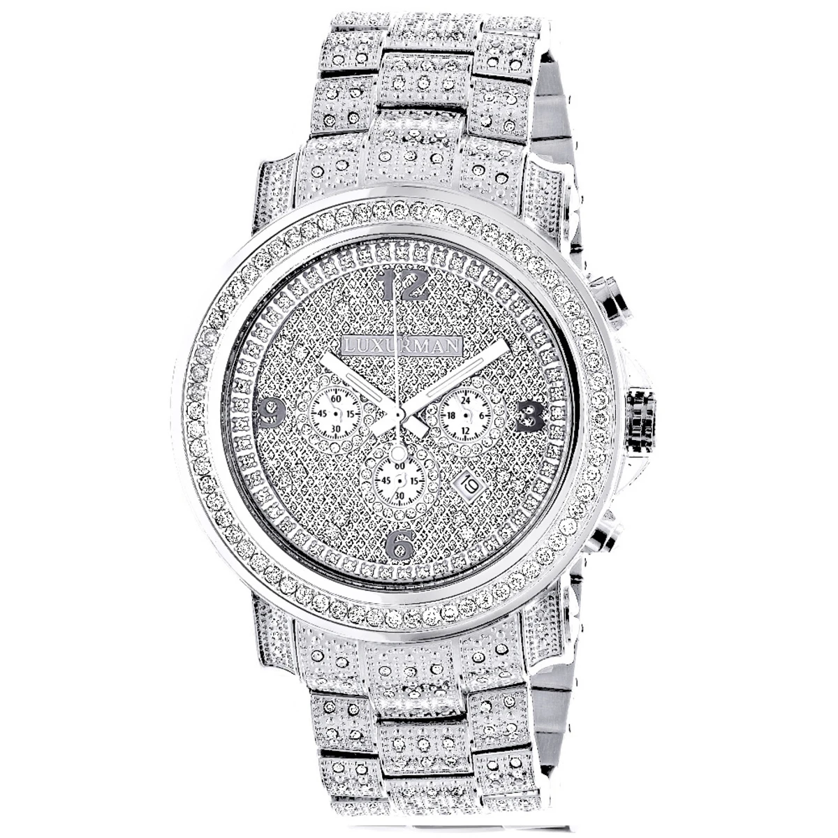 Fully Iced Out Large Diamond Watch For Men By Luxurman Escalade 3.5ct 1 Fully Iced Out Large Diamond Watch For Men By Luxurman Escalade 3.5ct
