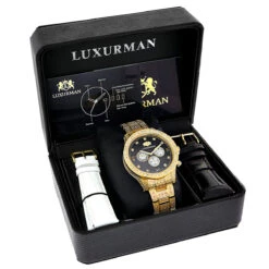 Fully Iced Out Men's Diamond Watch 3ct Yellow Gold Plt Luxurman Swiss Movement -Luxurman fully iced out mens diamond watch 3ct yellow gold plt luxurman swiss movement box