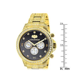 Fully Iced Out Men's Diamond Watch 3ct Yellow Gold Plt Luxurman Swiss Movement -Luxurman fully iced out mens diamond watch 3ct yellow gold plt luxurman swiss movement ruler