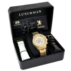 Fully Iced Out Men's Diamond Watch 3ct Yellow Gold Plt Luxurman Swiss Movmnt -Luxurman fully iced out mens diamond watch 3ct yellow gold plt luxurman 4