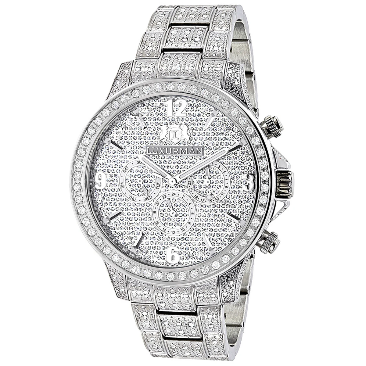 Fully Iced Out Luxurman Men's Diamond Watch 3 Carats Liberty 1 Fully Iced Out Luxurman Men's Diamond Watch 3 Carats Liberty