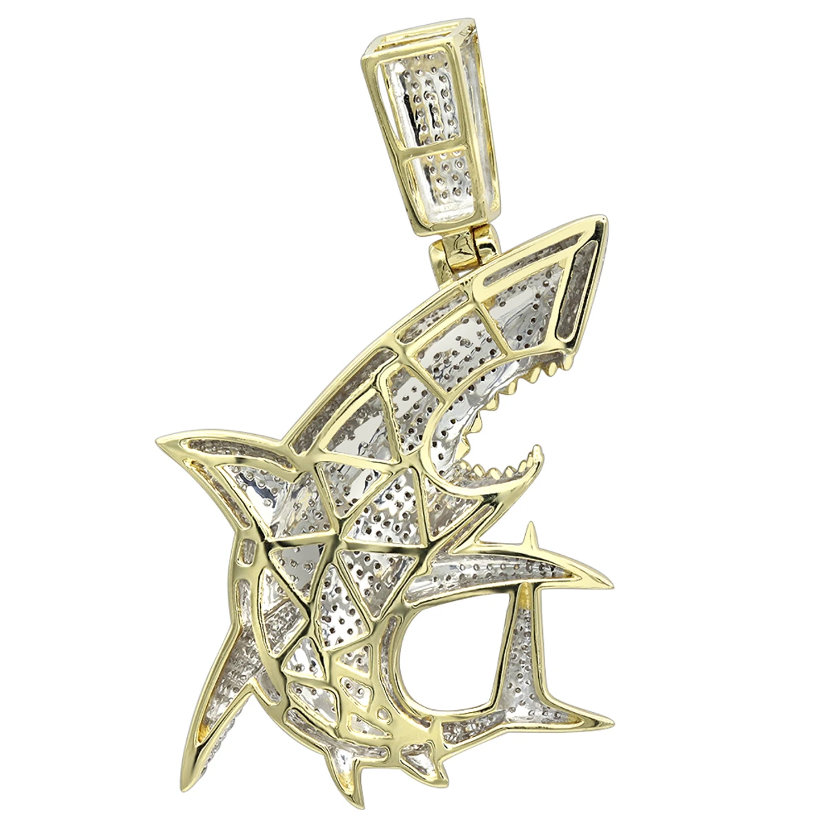 Large Fully Paved Diamond Shark Pendant For Men 10K Yellow Gold Jaws Charm 1.5ct 4 Large Fully Paved Diamond Shark Pendant For Men 10K Yellow Gold Jaws Charm 1.5ct - Image 4
