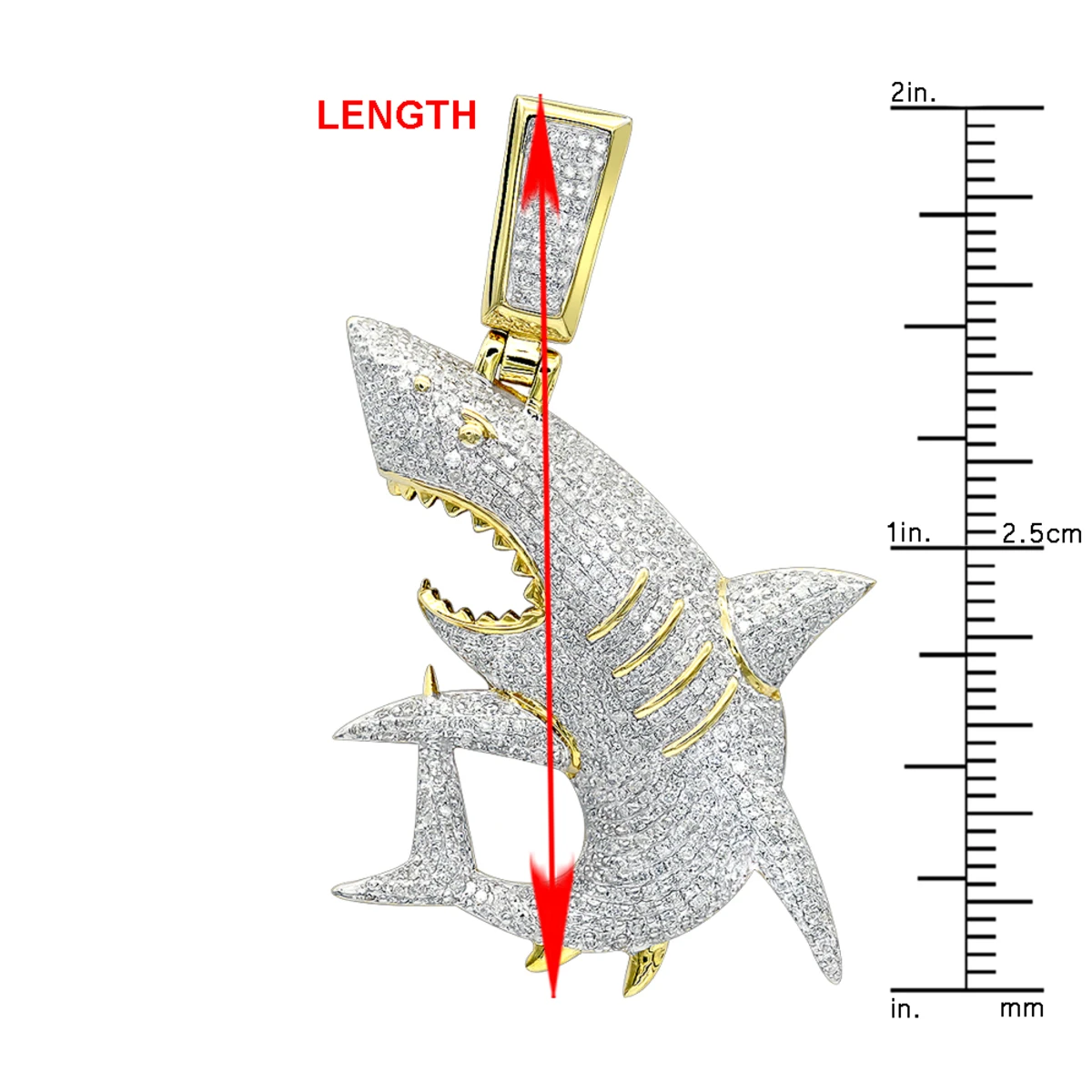 Large Fully Paved Diamond Shark Pendant For Men 10K Yellow Gold Jaws Charm 1.5ct 6 Large Fully Paved Diamond Shark Pendant For Men 10K Yellow Gold Jaws Charm 1.5ct - Image 6
