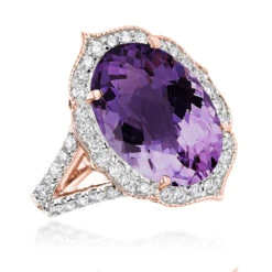 14K White Gold Diamond Purple Amethyst Cocktail Ring 0.9 Ct -Luxurman gemstone cocktail rings 14k white gold diamond purple amethyst ring 075ct ro