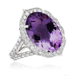 14K White Gold Diamond Purple Amethyst Cocktail Ring 0.9 Ct