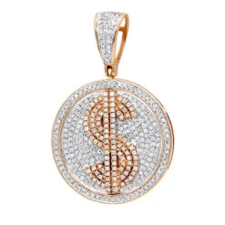 Genuine Diamond 10K Yellow Gold Dollar Sign Pendant For Men 1.65ct Medallion -Luxurman genuine diamond real 10k gold dollar sign pendant for men 1 65ct medallion ro