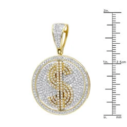 Genuine Diamond 10K Yellow Gold Dollar Sign Pendant For Men 1.65ct Medallion -Luxurman genuine diamond real 10k gold dollar sign pendant for men 1 65ct medallion rulerye