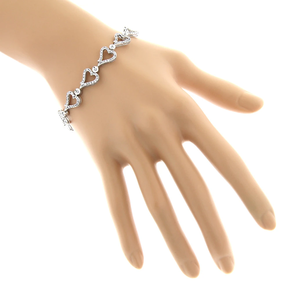 Gold Diamond Heart Bracelet 14K White Gold 3.26ct 5 Gold Diamond Heart Bracelet 14K White Gold 3.26ct - Image 5