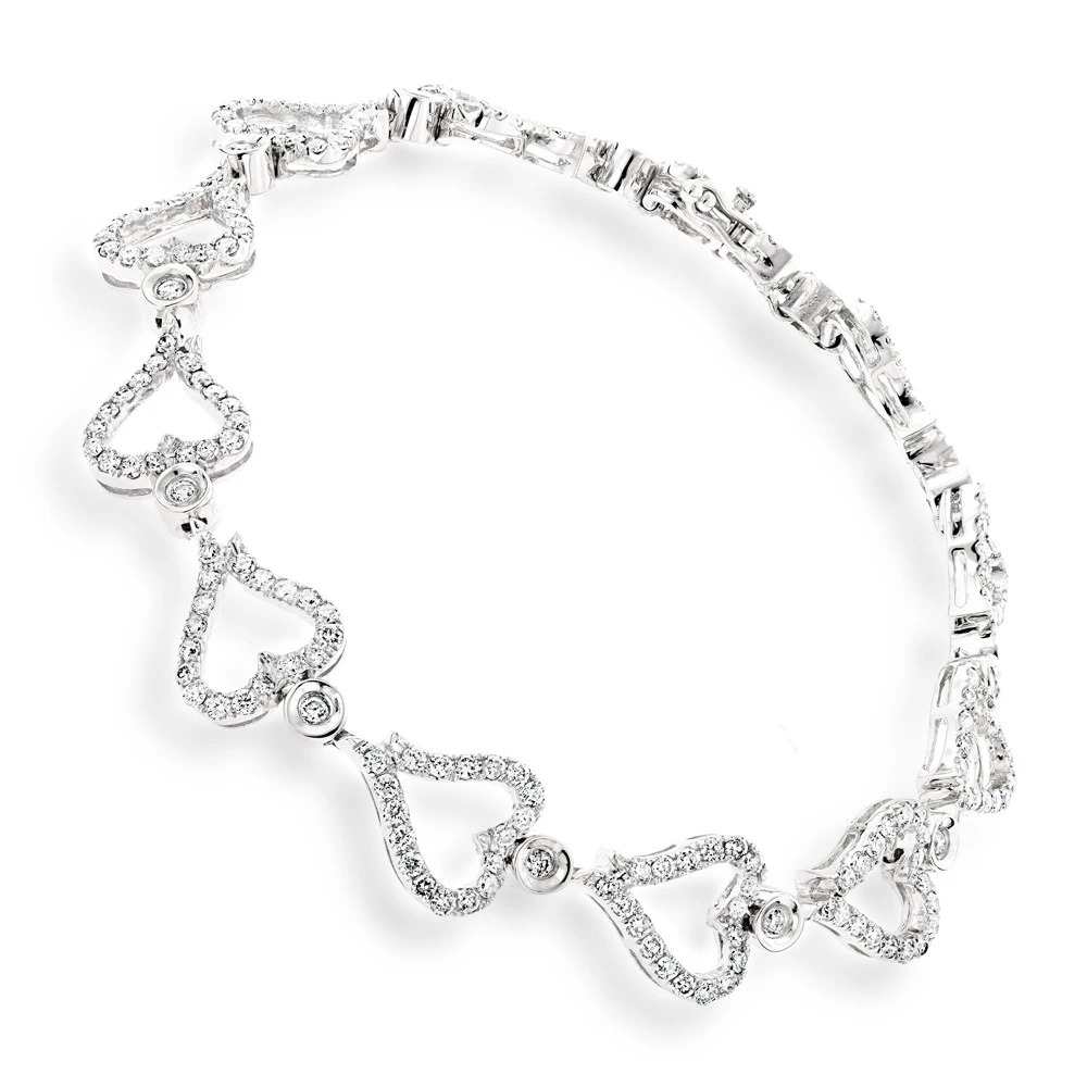 Gold Diamond Heart Bracelet 14K White Gold 3.26ct 2 Gold Diamond Heart Bracelet 14K White Gold 3.26ct - Image 2