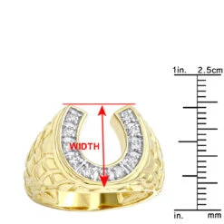 Good Luck Men's 14K Yellow Gold Nugget Horseshoe Diamond Ring 0.5ct By Luxurman -Luxurman good luck mens 14k gold nugget horseshoe diamond ring 05ct by luxurman rulerye