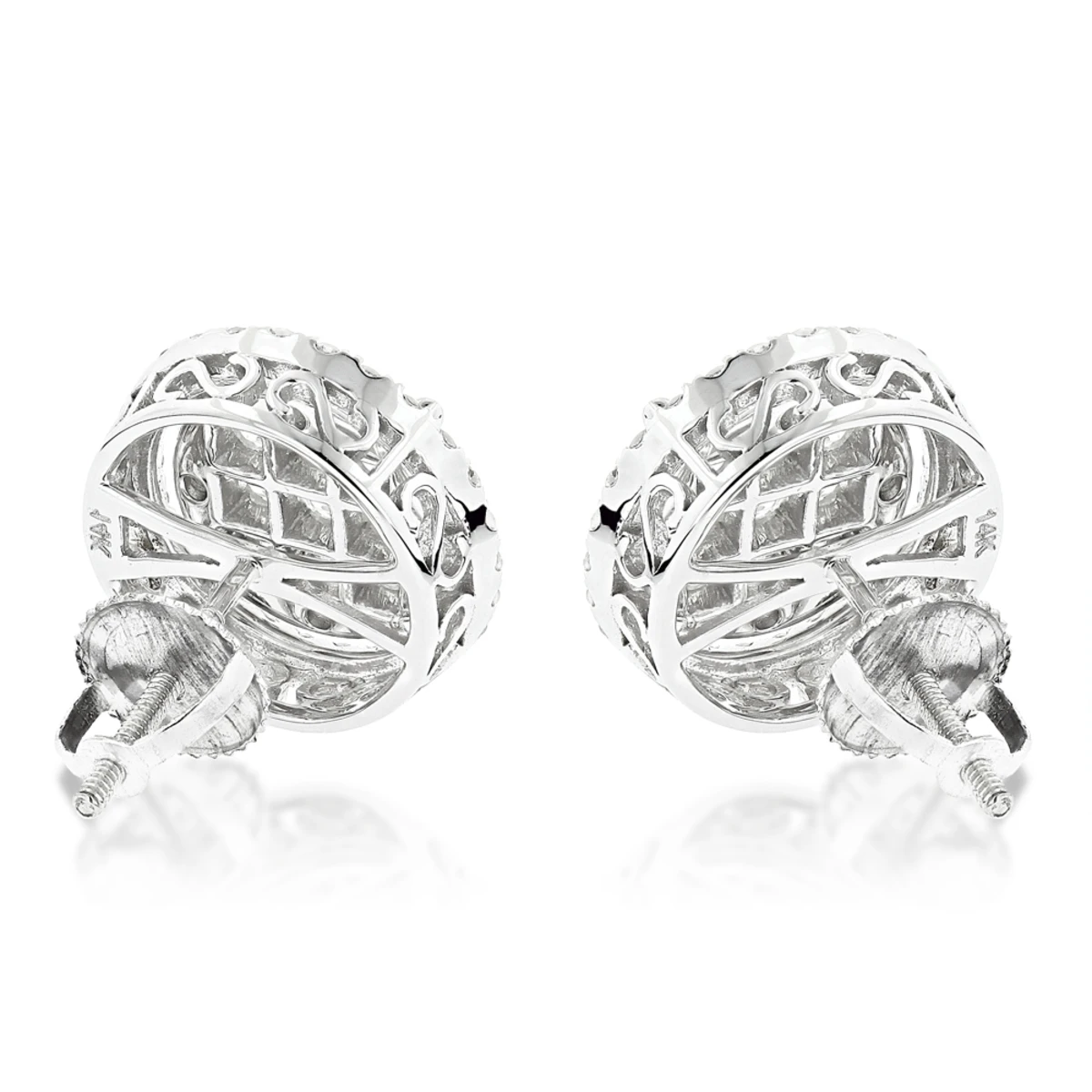 Halo Diamond Cluster Earrings Studs 1.61ct 14K White Gold 4 Halo Diamond Cluster Earrings Studs 1.61ct 14K White Gold - Image 4