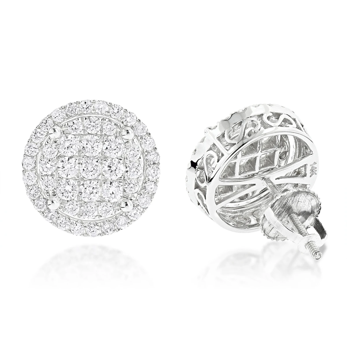 Halo Diamond Cluster Earrings Studs 1.61ct 14K White Gold 1 Halo Diamond Cluster Earrings Studs 1.61ct 14K White Gold