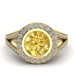 Halo White & Yellow Diamond Engagement Ring By Luxurman 1.35ct 18K Yellow Gold -Luxurman halo white yellow diamond engagement ring by luxurman 135ct 18k gold bod