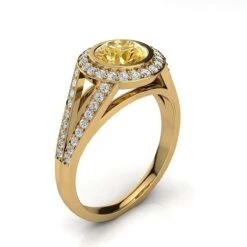 Halo White & Yellow Diamond Engagement Ring By Luxurman 1.35ct 18K Yellow Gold