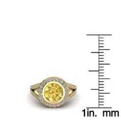 Halo White & Yellow Diamond Engagement Ring By Luxurman 1.35ct 18K Yellow Gold -Luxurman halo white yellow diamond engagement ring by luxurman 135ct 18k gold ruler