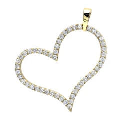 Heart 14K Yellow Gold Round Diamond Heart Pendant 1.5ct By LUXURMAN