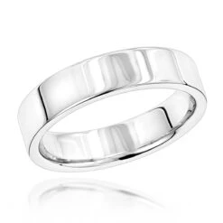 Heavy 5mm Wide Comfort Fit Wedding Ring For Men & Women 14K White Gold Flat Band