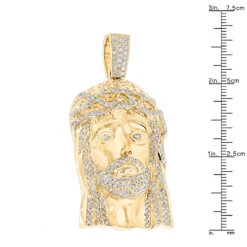 Hip Hop 14K Yellow Gold Round Diamond Jesus Head Pendant 3.5ct By Luxurman -Luxurman hip hop jewelry 14k gold round diamond jesus head pendant 35ct by luxurman rulerye