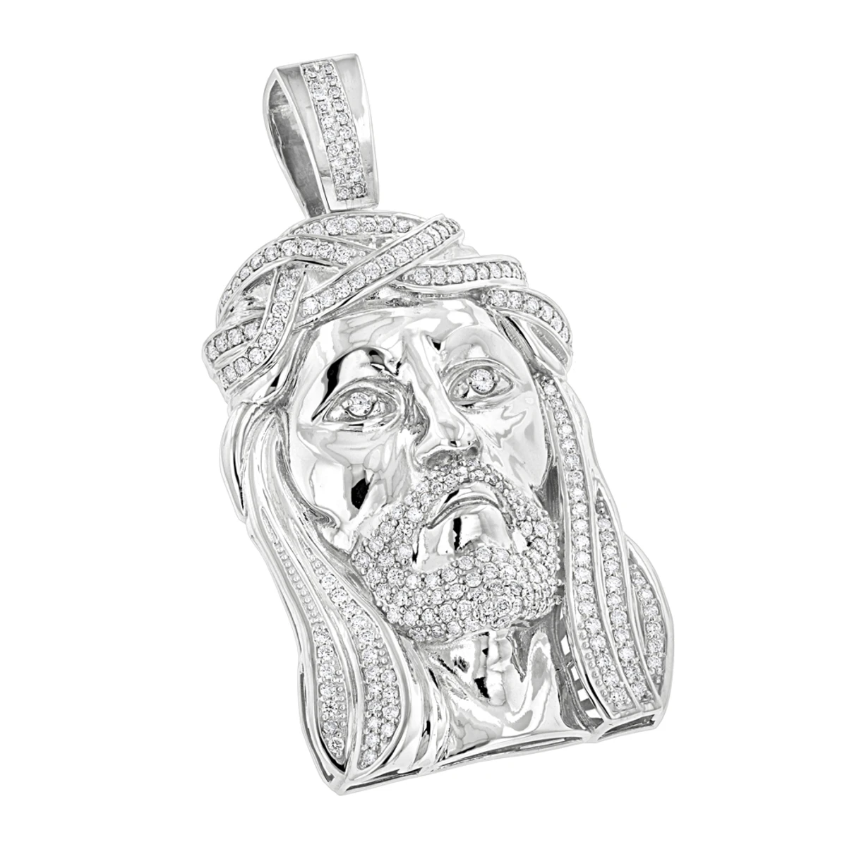 Real Hip Hop Large 14K White Gold Diamond Jesus Face Pendant 7ct 1 Real Hip Hop Large 14K White Gold Diamond Jesus Face Pendant 7ct
