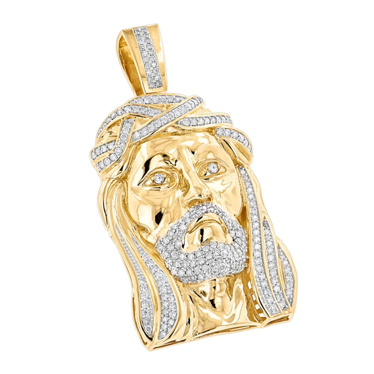 Real Hip Hop Large 14K White Gold Diamond Jesus Face Pendant 7ct 2 Real Hip Hop Large 14K White Gold Diamond Jesus Face Pendant 7ct - Image 2