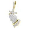 Hip Hop 10K Yellow Gold Praying Hands And Cross Diamond Pendant For Men