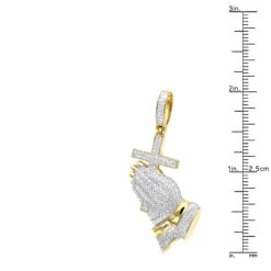 Hip Hop 10K Yellow Gold Praying Hands And Cross Diamond Pendant For Men -Luxurman hip hop jewelry praying hands and cross diamond pendant for men 10k gold rulerye