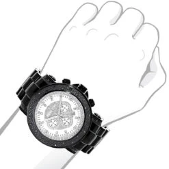 Hip Hop Oversized Luxurman Escalade Men's Black Diamond Watch 3/4ct -Luxurman hip hop watches oversized luxurman escalade mens black diamond watch 34ct bod