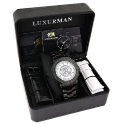 Hip Hop Oversized Luxurman Escalade Men's Black Diamond Watch 3/4ct -Luxurman hip hop watches oversized luxurman escalade mens black diamond watch 34ct box