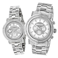 His And Hers Luxurman Oversized Diamond Watch Set 4.5ct