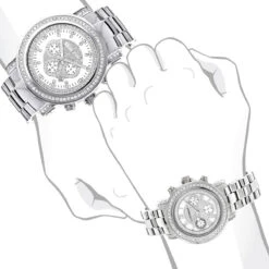 His And Hers Luxurman Oversized Diamond Watch Set 4.5ct -Luxurman his and hers watches luxurman oversized diamond watch set 45ct 3