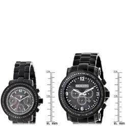 His And Hers Oversized Black Diamond Watch Set By Luxurman 5.15ct -Luxurman his and hers watches oversized black diamond watch set by luxurman 515ct ruler