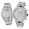 His And Hers Stainless Steel Luxurman Diamond Watch Set 3.5ct