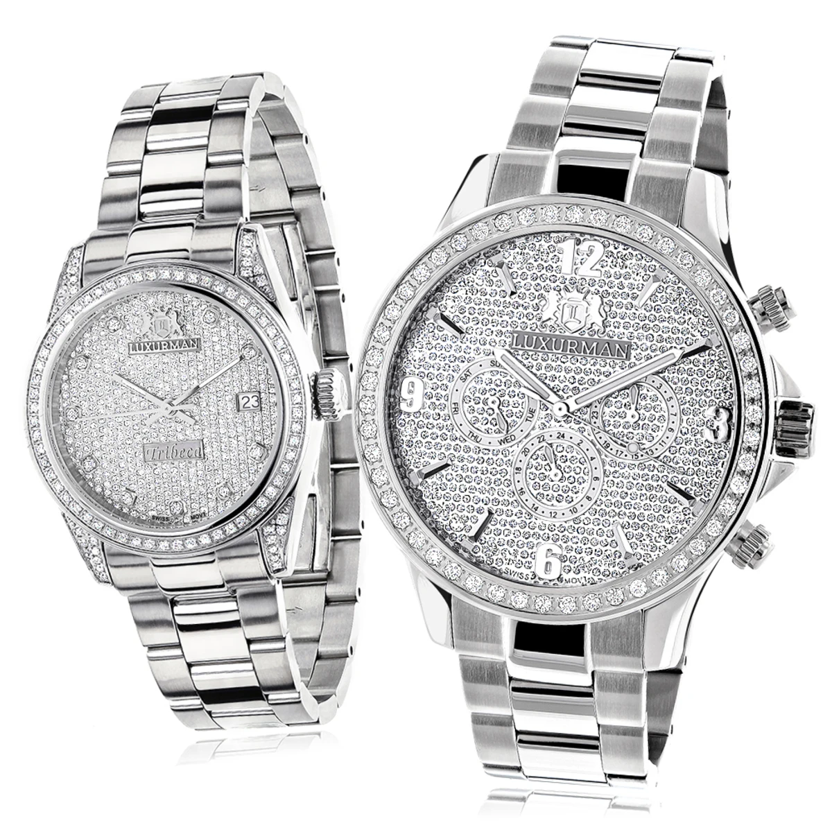 His And Hers Stainless Steel Luxurman Diamond Watch Set 3.5ct 1 His And Hers Stainless Steel Luxurman Diamond Watch Set 3.5ct