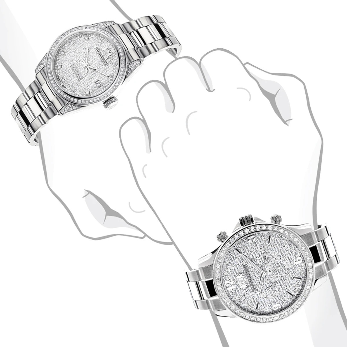 His And Hers Stainless Steel Luxurman Diamond Watch Set 3.5ct 3 His And Hers Stainless Steel Luxurman Diamond Watch Set 3.5ct - Image 3