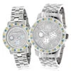 His And Hers White Blue Yellow Diamond Watch Set 5.25ct Luxurman