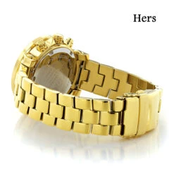 His And Hers Yellow Gold Plated Luxurman Diamond Watch Set 0.55ct -Luxurman his and hers watches yellow gold plated luxurman diamond watch set 055ct 2 1