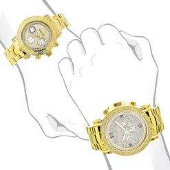 His And Hers Yellow Gold Plated Luxurman Diamond Watch Set 0.55ct -Luxurman his and hers watches yellow gold plated luxurman diamond watch set 055ct 3