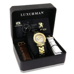 His And Hers Yellow Gold Plated Luxurman Diamond Watch Set 0.55ct -Luxurman his and hers watches yellow gold plated luxurman diamond watch set 055ct 4 1