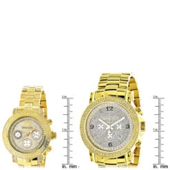 His And Hers Yellow Gold Plated Luxurman Diamond Watch Set 0.55ct -Luxurman his and hers watches yellow gold plated luxurman diamond watch set 055ct ruler