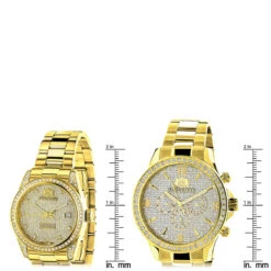 His And Hers Yellow Gold Plated Luxurman Diamond Watch Set 3.5ct -Luxurman his and hers watches yellow gold plated luxurman diamond watch set 35ct ruler