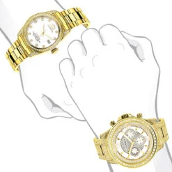 His And Hers Yellow Gold Plated Luxurman Diamond Watch 4.5ct -Luxurman his and hers watches yellow gold plated luxurman diamond watches 45ct 3