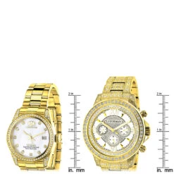 His And Hers Yellow Gold Plated Luxurman Diamond Watch 4.5ct -Luxurman his and hers watches yellow gold plated luxurman diamond watches 45ct ruler