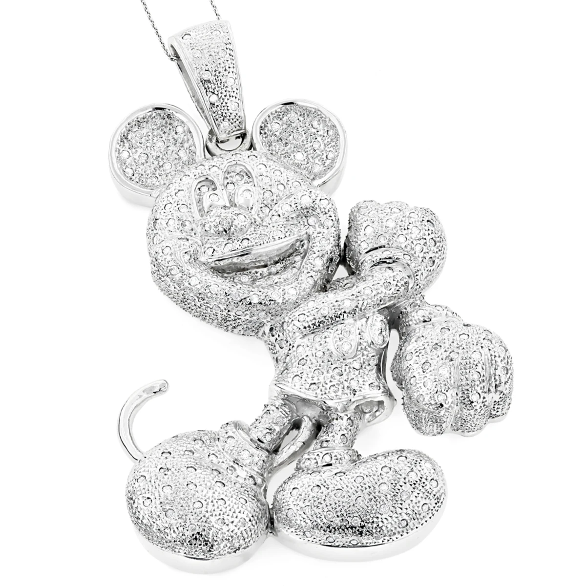 Huge 10K White Gold Diamond Mickey Mouse Pendant 4ct 1 Huge 10K White Gold Diamond Mickey Mouse Pendant 4ct