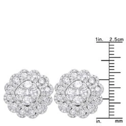Huge 3 Carat Designer Diamond Stud Earrings For Women Cluster Flower Design -Luxurman huge 3 carat designer diamond stud earrings for women cluster flower design rulerwh