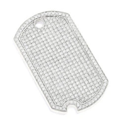 Iced Out 14K White Gold Designer Diamond Dog Tag Pendant 5ct