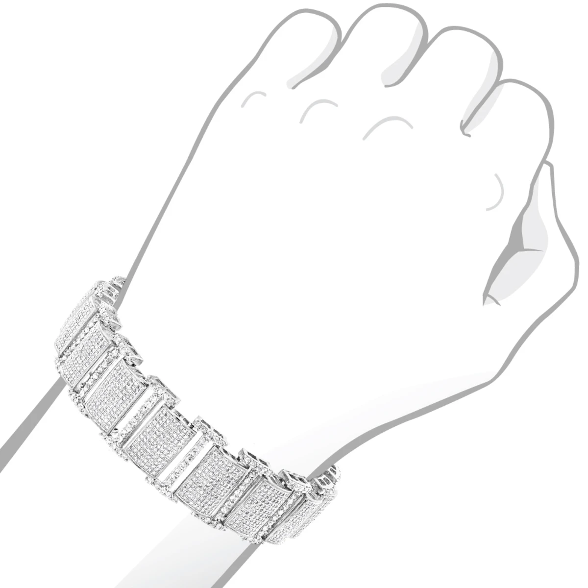 Iced Out 10K White Gold Pave Diamond Bracelet For Men 13.78 5 Iced Out 10K White Gold Pave Diamond Bracelet For Men 13.78 - Image 5