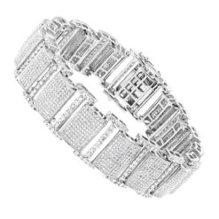 Iced Out 10K White Gold Pave Diamond Bracelet For Men 13.78