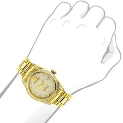 Iced Out Luxurman Ladies Diamond Yellow Gold Plated Watch 1.5ct Tribeca -Luxurman iced out luxurman ladies diamond yellow gold plated watch 15ct tribecabod