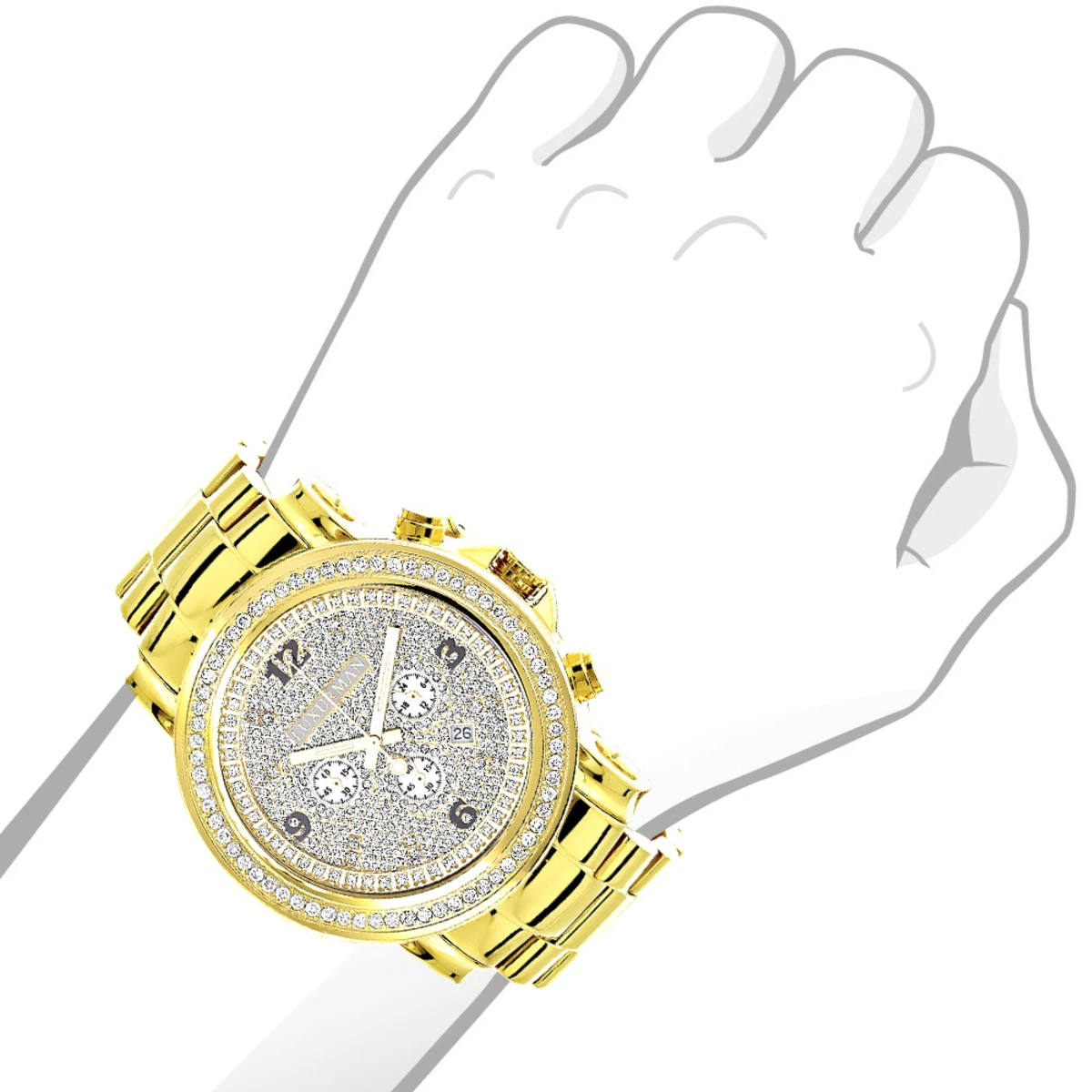 Iced Out Luxurman Large Diamond Bezel Watch For Men Yellow Gold Plated 2.5ct 3 Iced Out Luxurman Large Diamond Bezel Watch For Men Yellow Gold Plated 2.5ct - Image 3